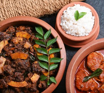 Kerala beef and fish curry with rice.