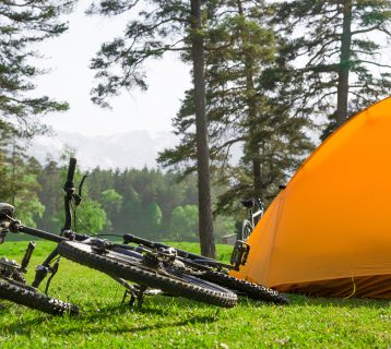 camping near mountains during cycle touring in India