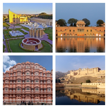 Sightseeing in Jaipur’s Pink City, including Amber Fort and Hawa Mahal