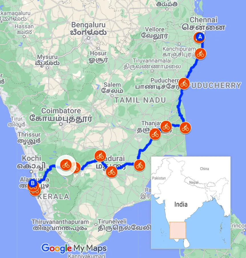 Cycling in South India - Coast to Coast - Fixed Departure Group Tour or Private Tour