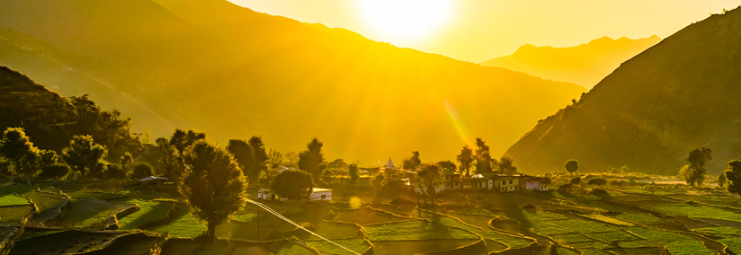 View of Paddy field of the village of Garhwal during Sunset.